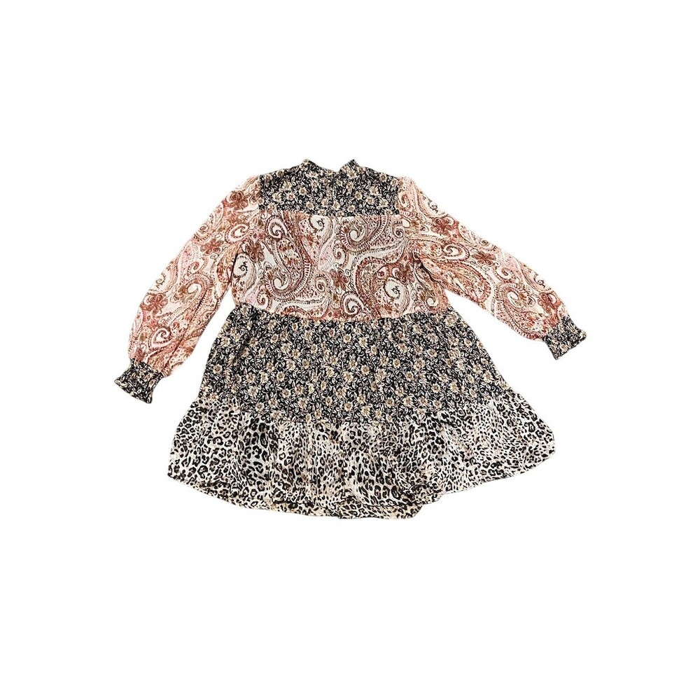 Zara Dress Womens Size L Multicolor Patchwork Smocked Mini Long Sleeve